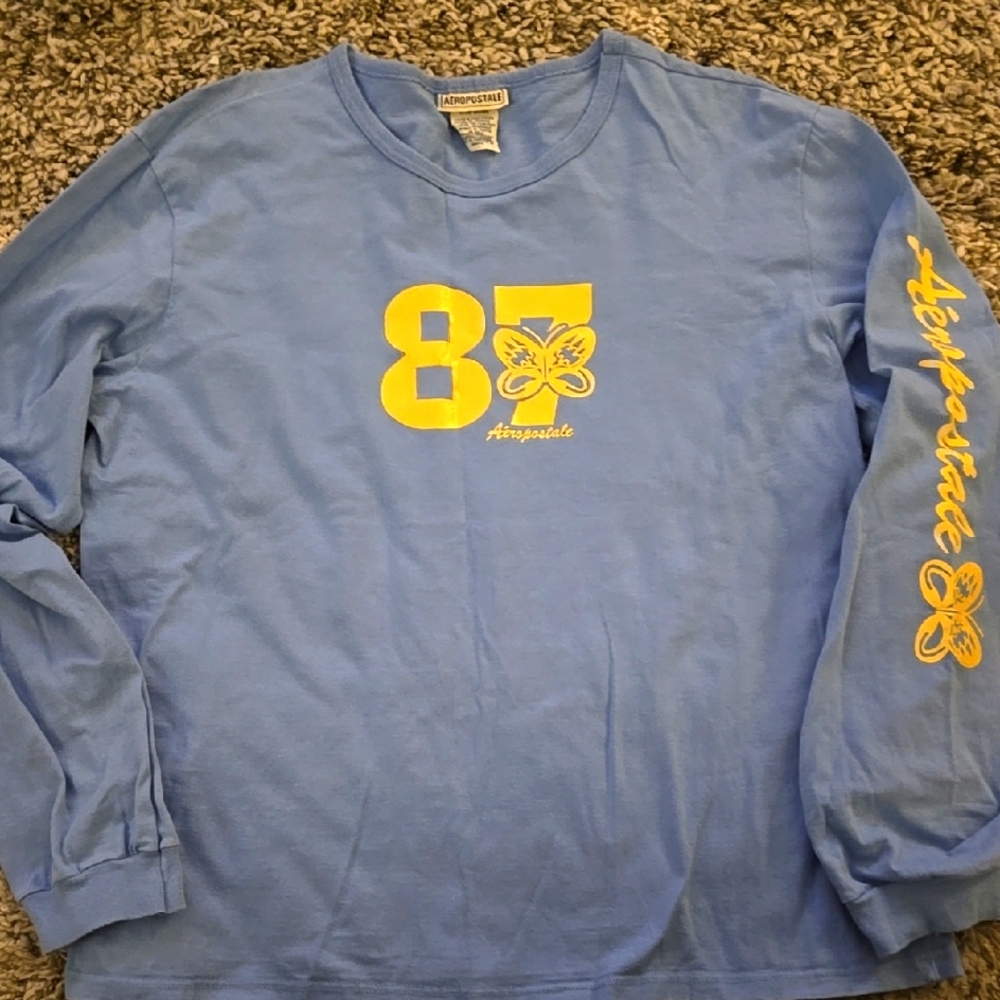 Aeropostale Blue Long Sleeve Shirt with Yellow Print